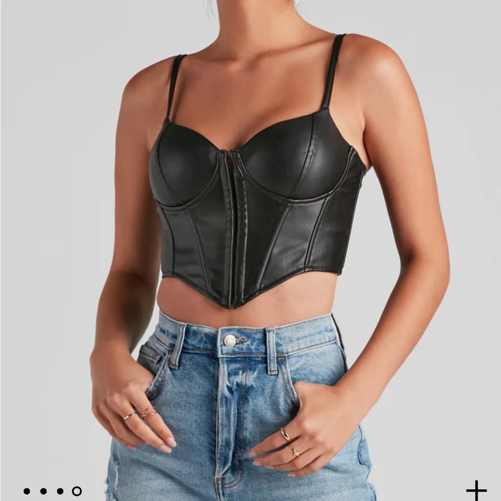 Windsor black faux leather corset top